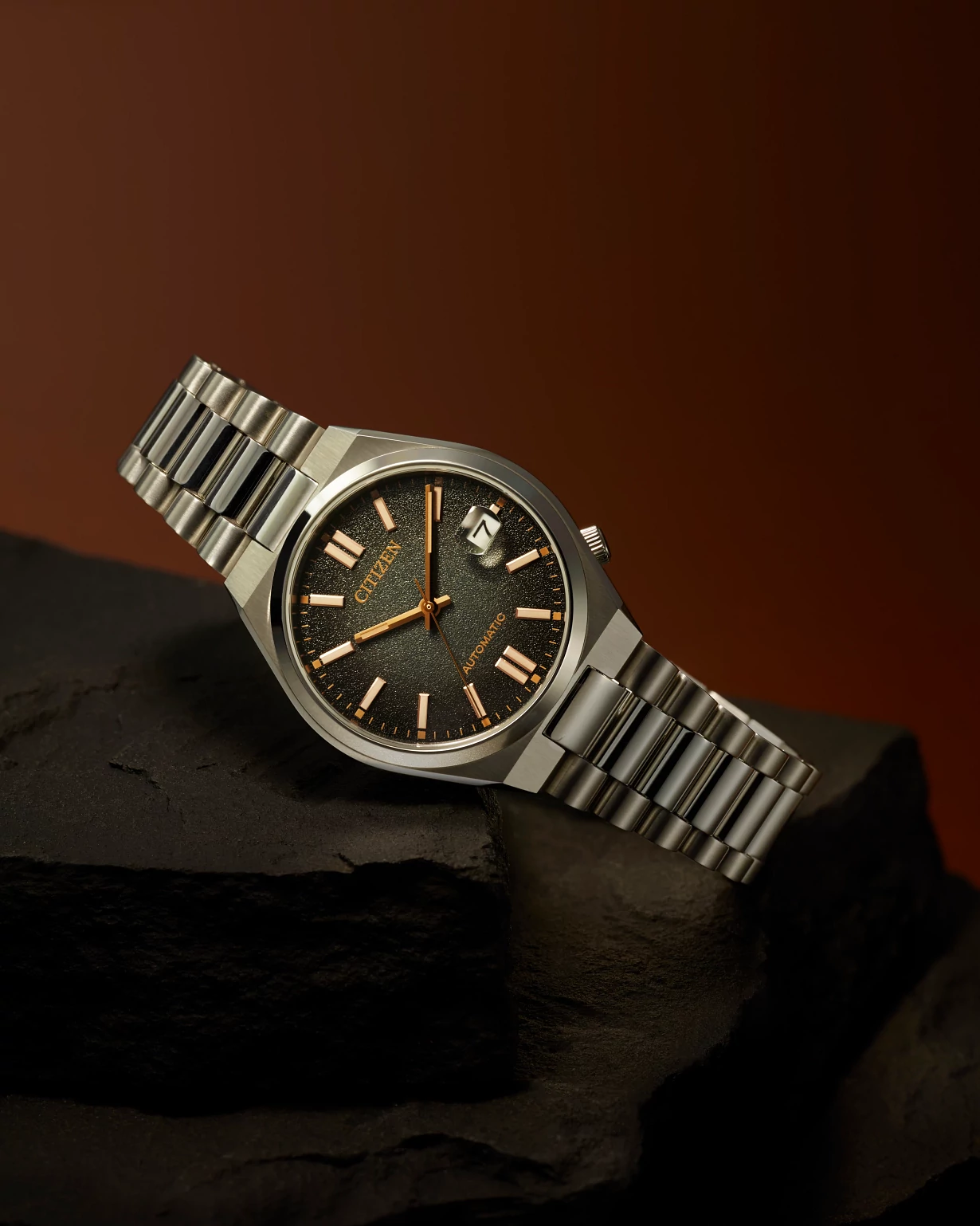 TSUYOSA 37mm “Time Slip” Black Dial Stainless Steel Bracelet